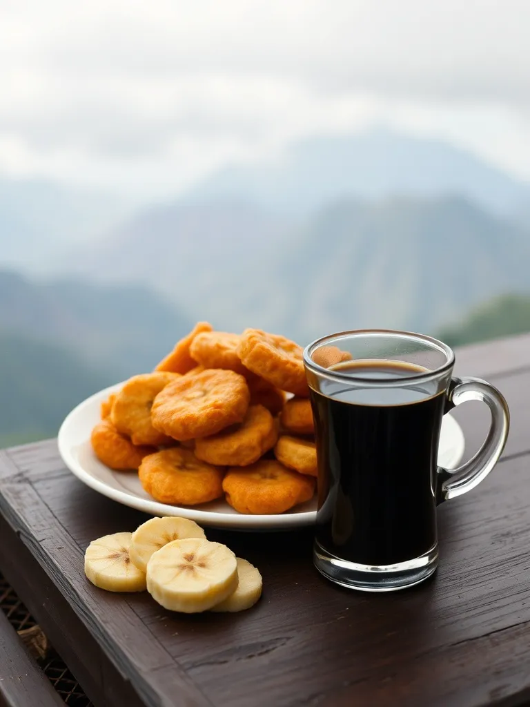 Pisang goreng dan segelas kopi hitam
