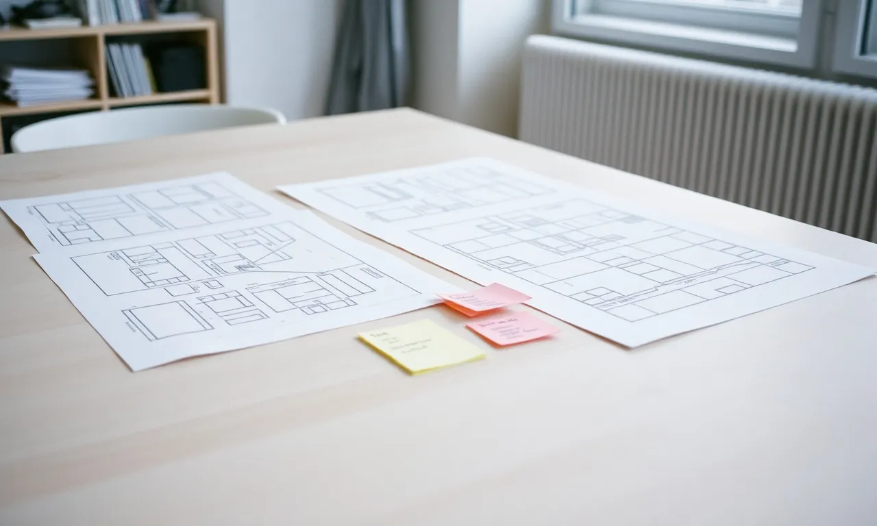Printed wireframes on a table