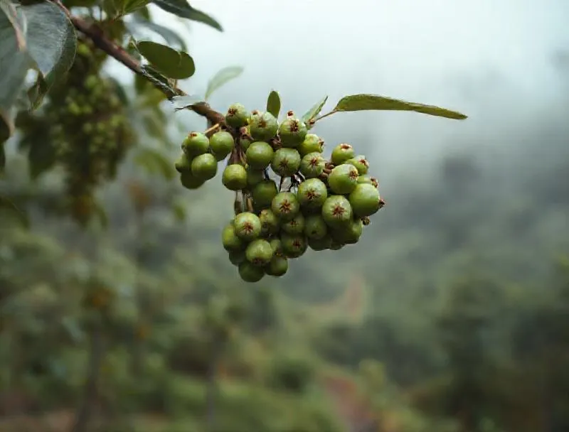 Buah kopi di kebun lereng