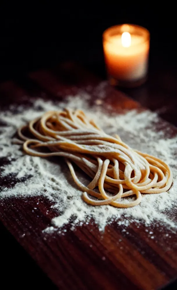 Hand-rolled pici on a floured board