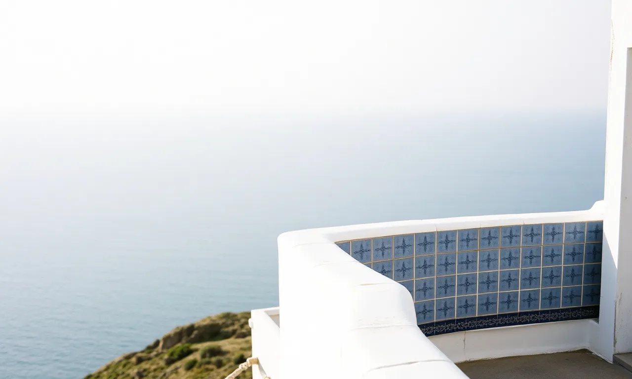 The Atlantic from the cliff edge at Casa Mirante, low horizon under a wide pale sky