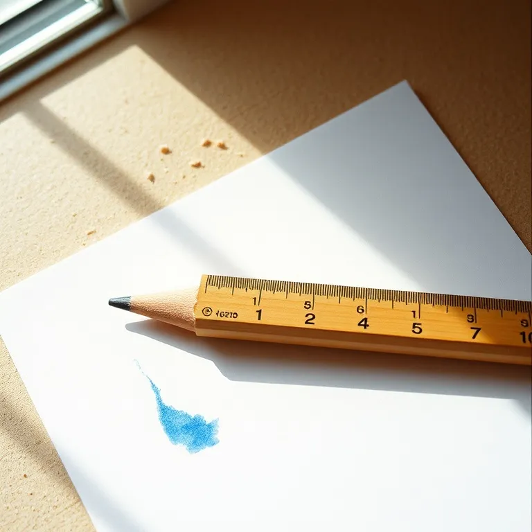 Pensil dan penggaris di atas contoh kertas