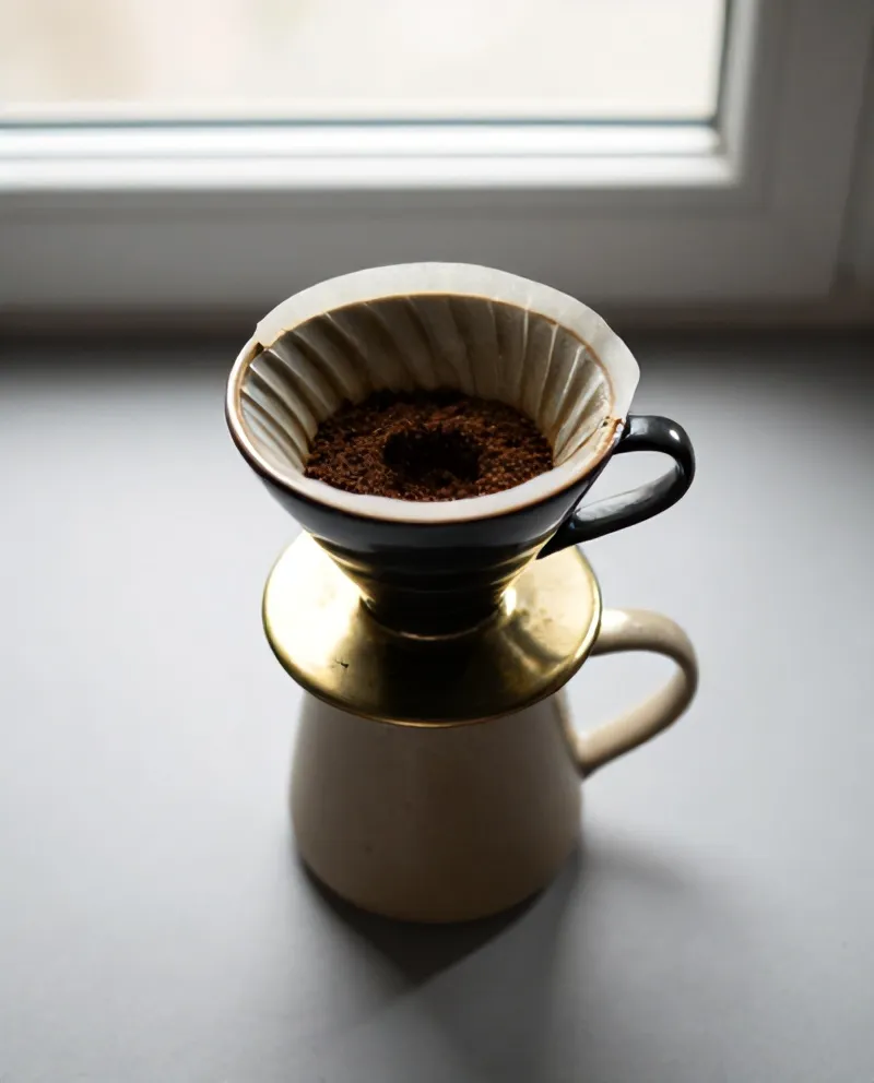 Coffee bed blooming in the dripper