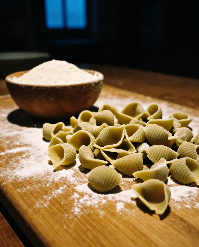 Cavatelli heaped on a floured board