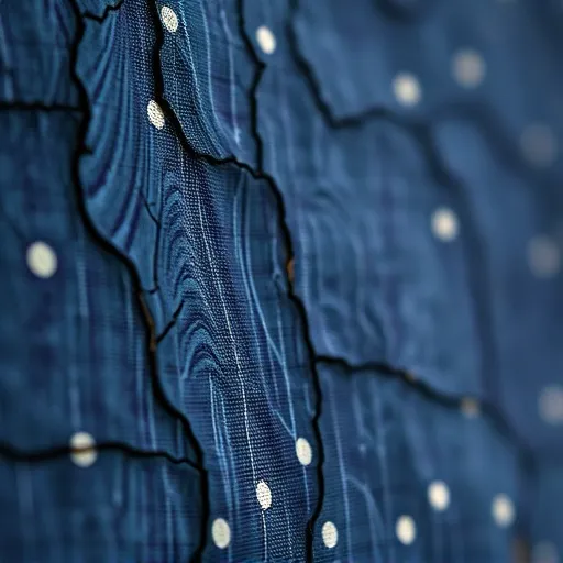 Detail isen titik pada kain indigo