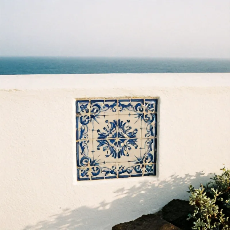Blue azulejo tiles on a white wall