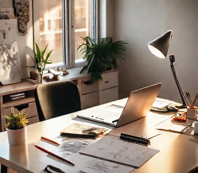 Desainer freelance bekerja di meja