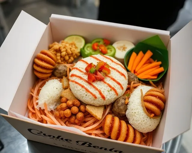 Nasi box dengan garang asem dan lumpia