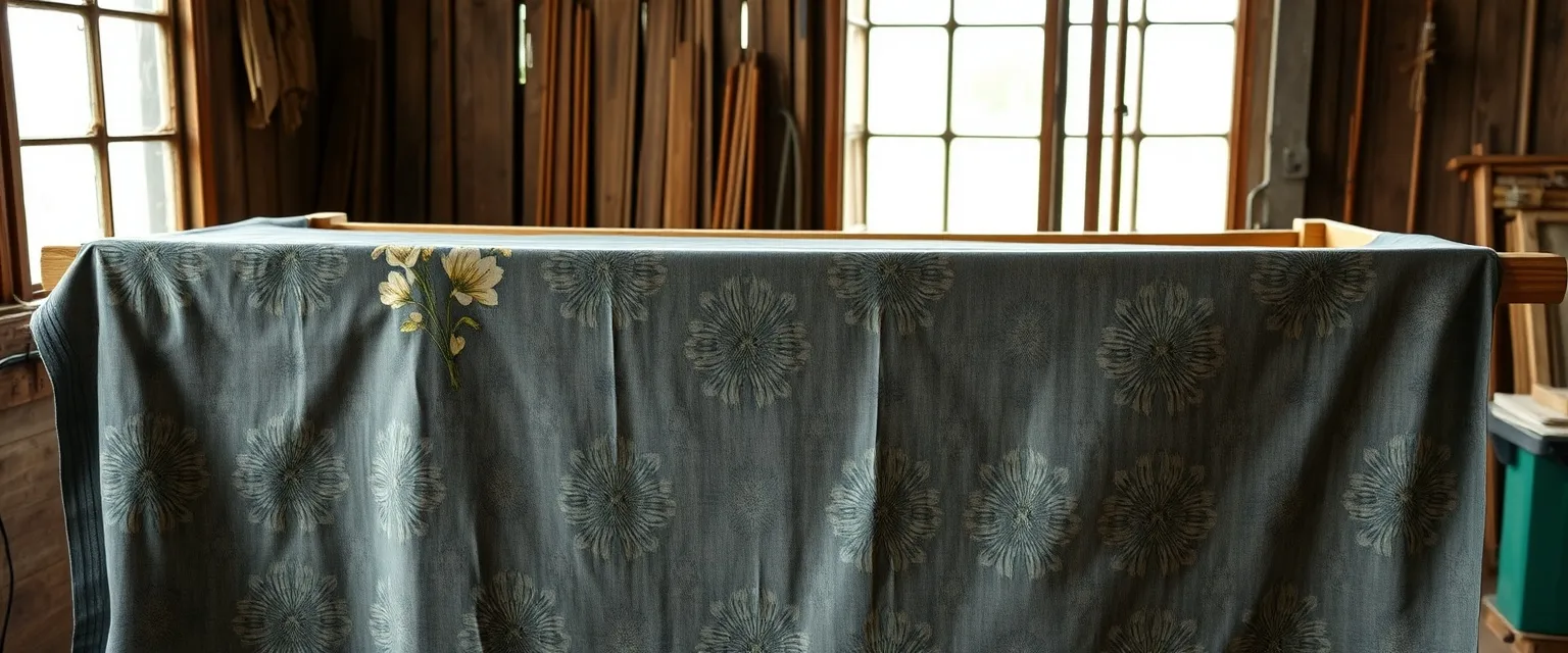 Kain batik tersampir di gawangan kayu di bengkel keluarga