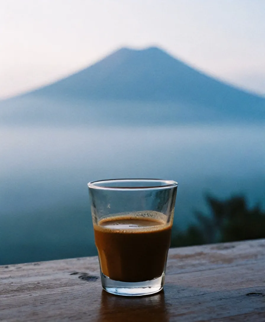 Segelas kopi tubruk dengan ampas mengendap di dasar gelas