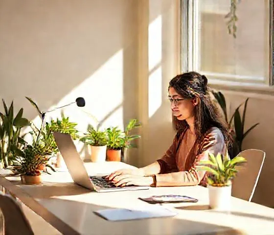Freelance designer working at a desk