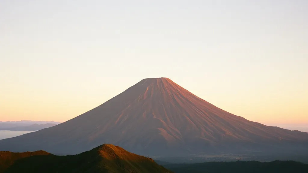 Merapi saat fajar, puncak tajam di langit bersih