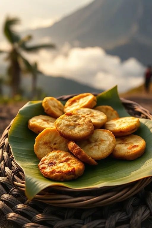 Pisang goreng di atas daun pisang