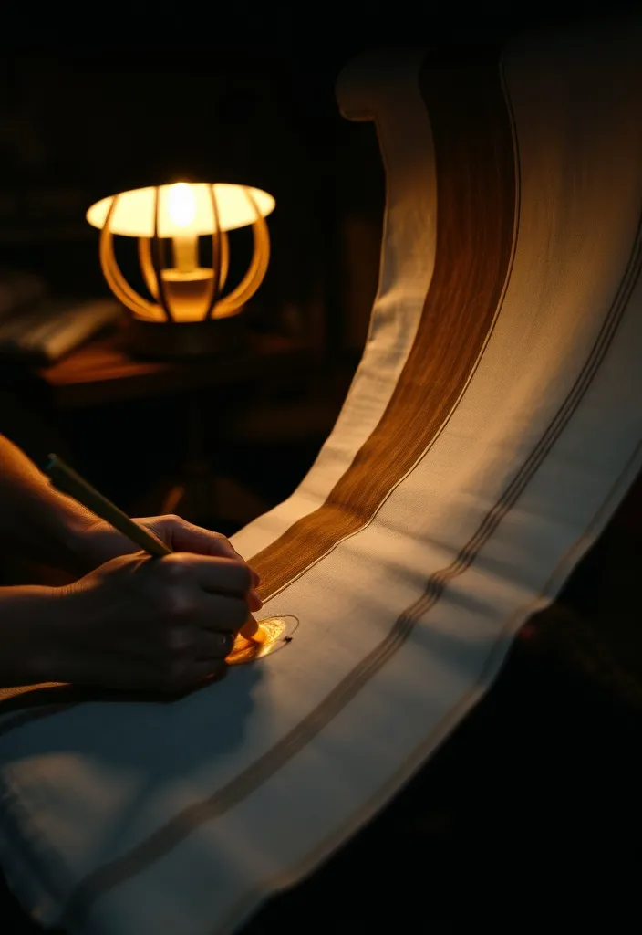 Tangan menggambar malam dengan canting di kain mori