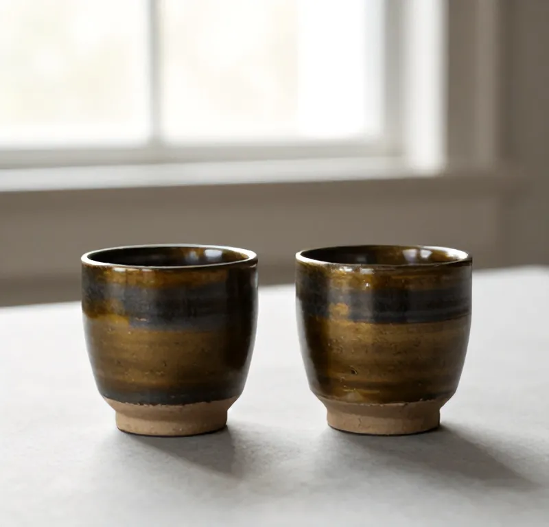 Two handleless Kiln cups on grey