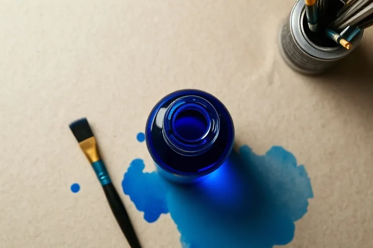Cobalt ink bottle and brush