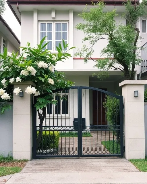 Pagar rumah dengan tanaman melati