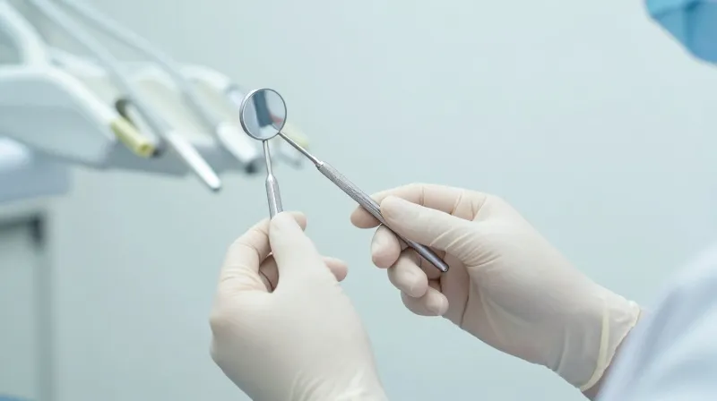 Cermin gigi di tangan dokter gigi