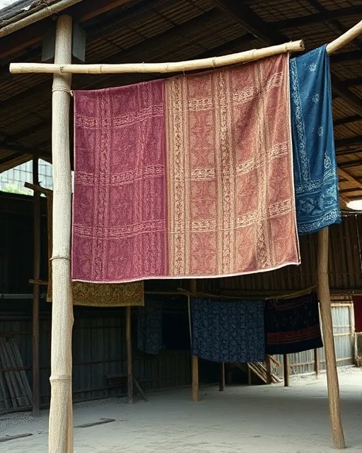 Kain batik dijemur di bambu