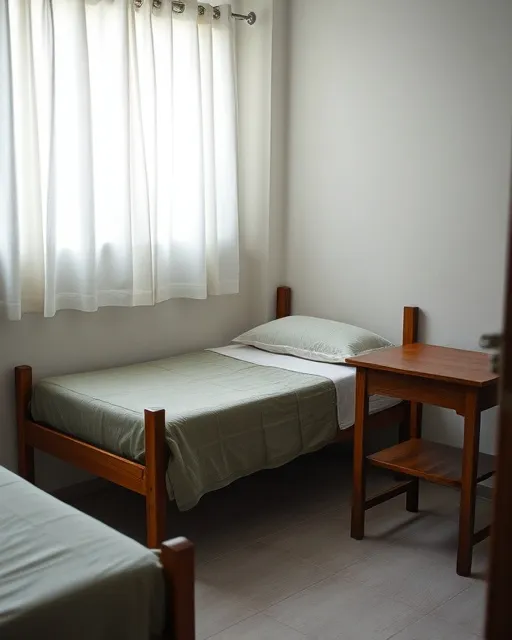 Kasur dan meja belajar di kamar