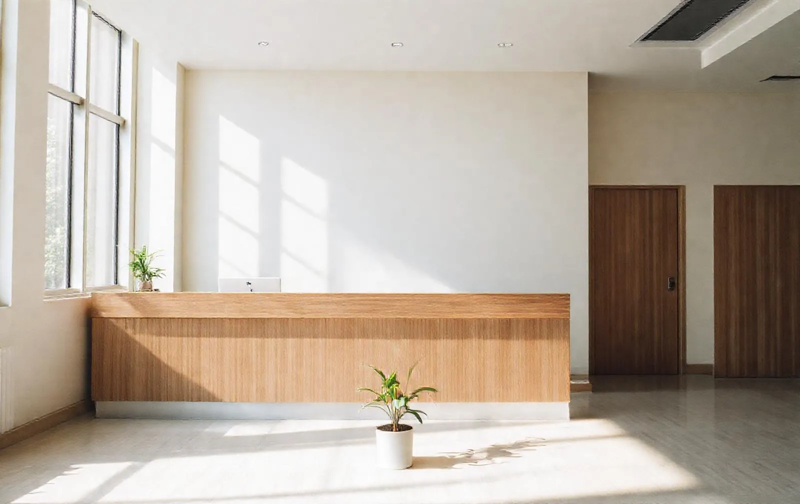 Meja resepsionis kayu di klinik