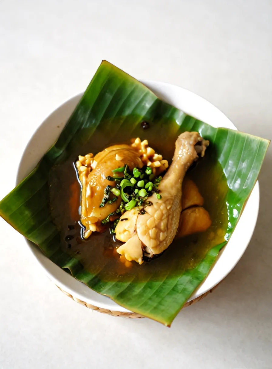Garang asem, ayam dalam daun pisang dengan kuah belimbing wuluh