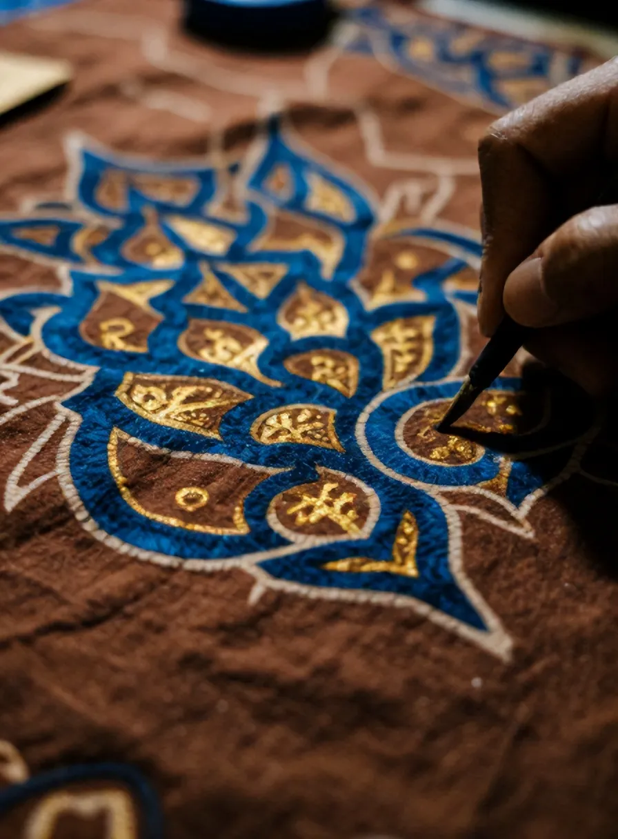 Close-up motif Jlamprang di kain mori