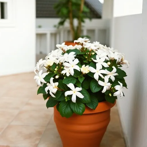 Bunga melati di pot teras