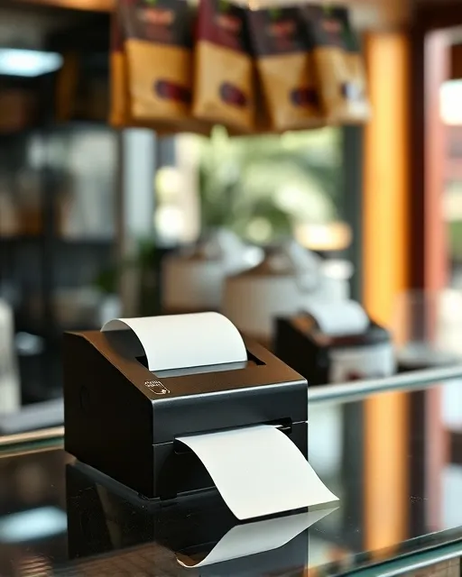 Printer bluetooth 58mm di atas etalase kaca mengeluarkan struk yang melengkung