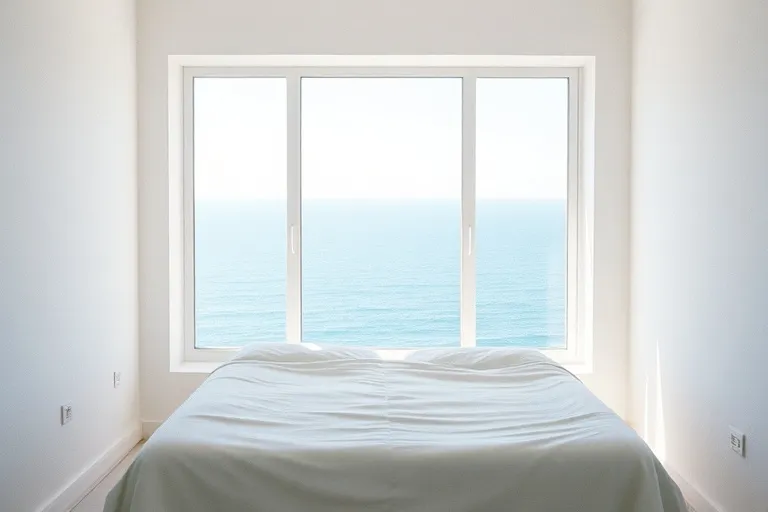 Bedroom with a large window onto the Atlantic