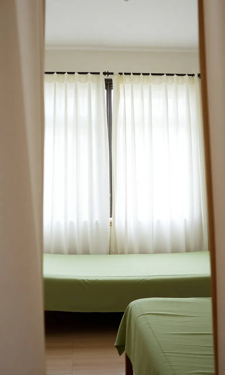 Kamar rapi dengan tirai putih
