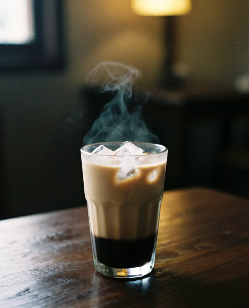 Es kopi susu gula aren dengan lapisan gula aren di dasar gelas