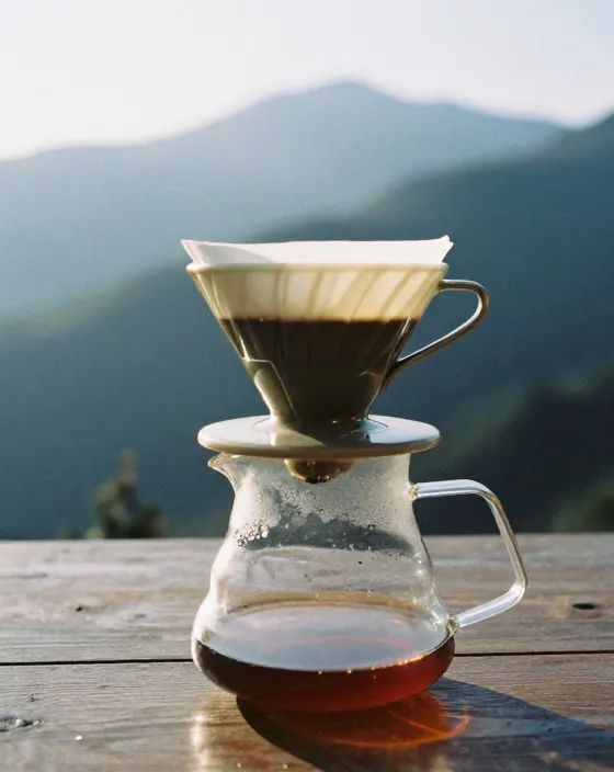 Seduh V60 di meja kayu