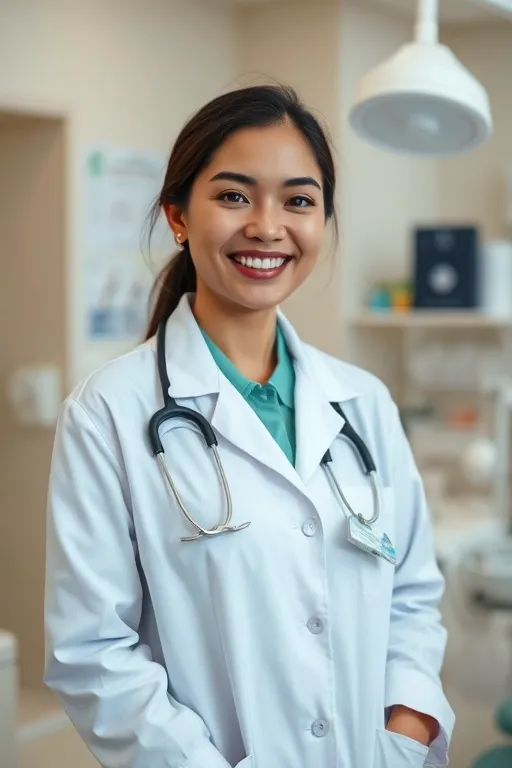 Dokter gigi tersenyum di ruang praktik