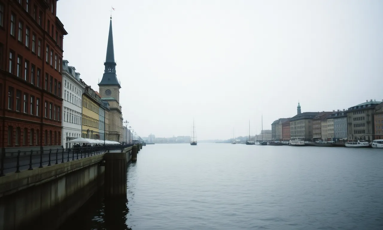 Stockholm waterfront under overcast sky