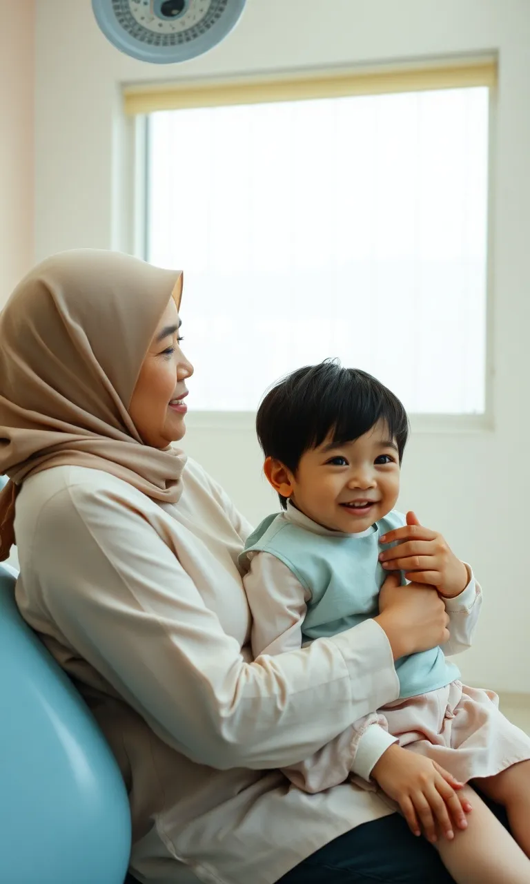 Ibu dan anak menunggu di ruang tunggu klinik