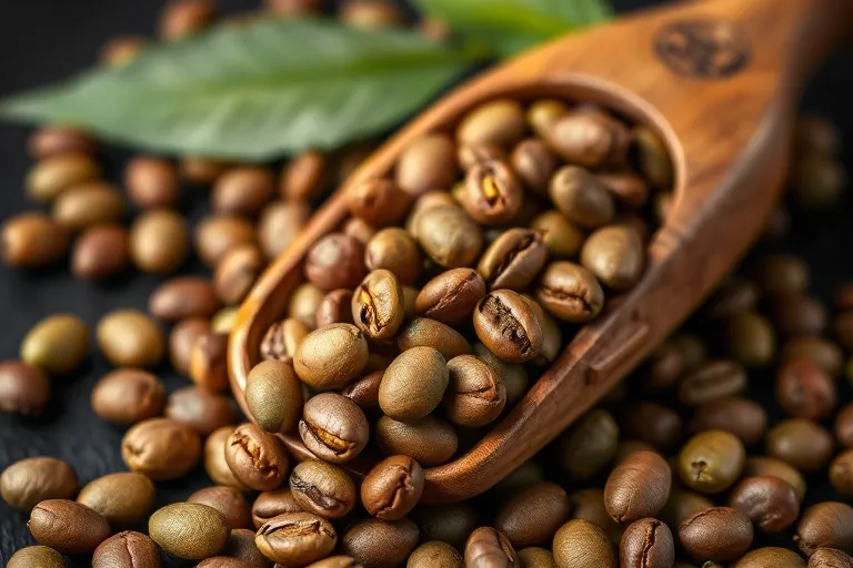 Biji kopi sangrai dalam sendok kayu