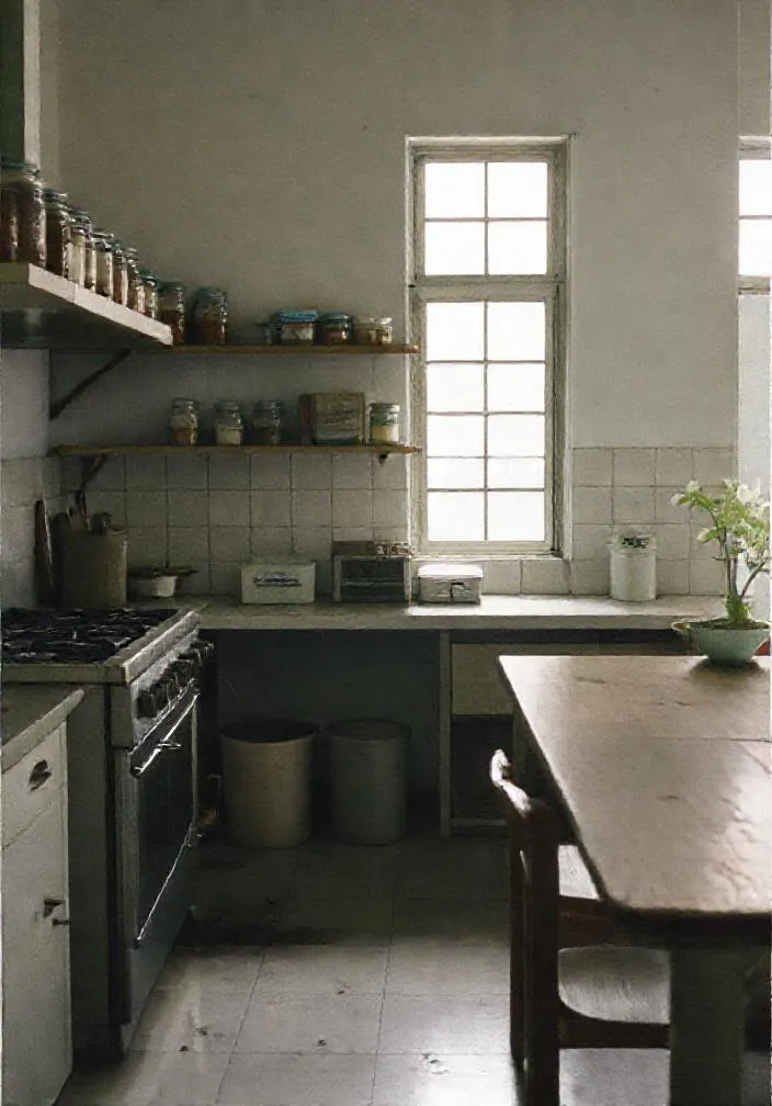 Dapur bersama dengan kompor dan meja panjang