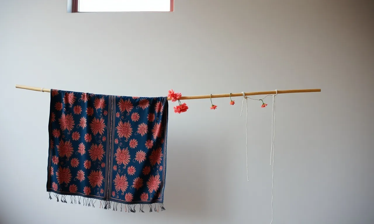 Kain batik Buketan dijemur di tali bambu