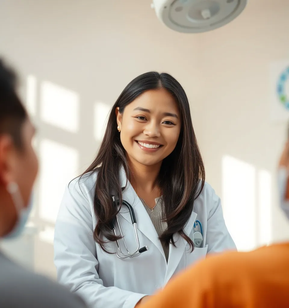 Dokter gigi tersenyum kepada pasien