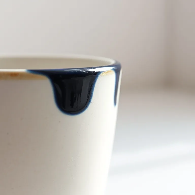 Cobalt glaze pooling at a cup rim