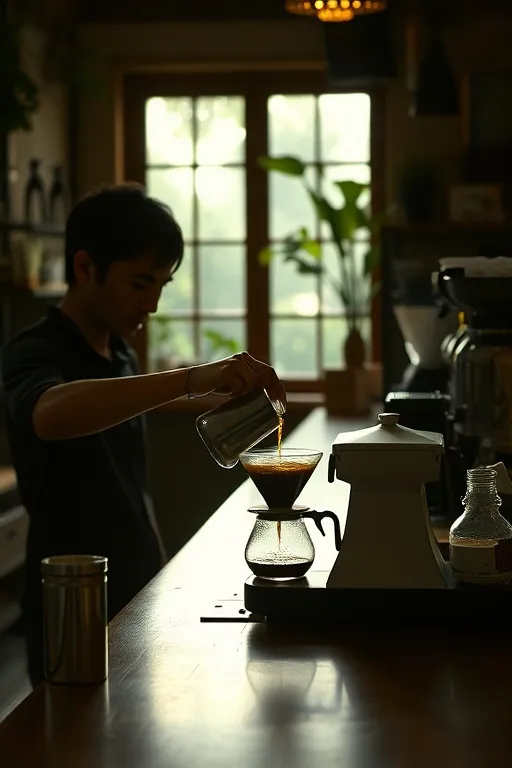 Menyeduh V60 di meja bar
