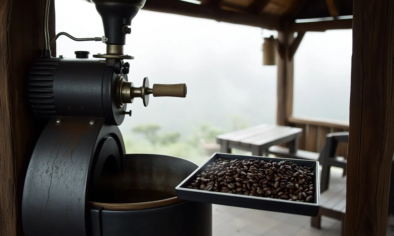 Biji kopi baru disangrai di nampan pendingin