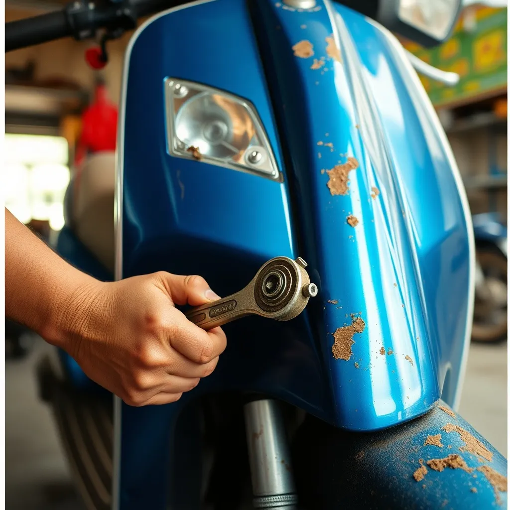 Mekanik memutar kunci pas pada motor matic di bengkel
