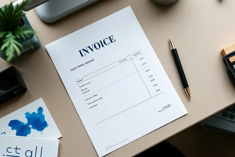 Paper invoice and pen on a desk