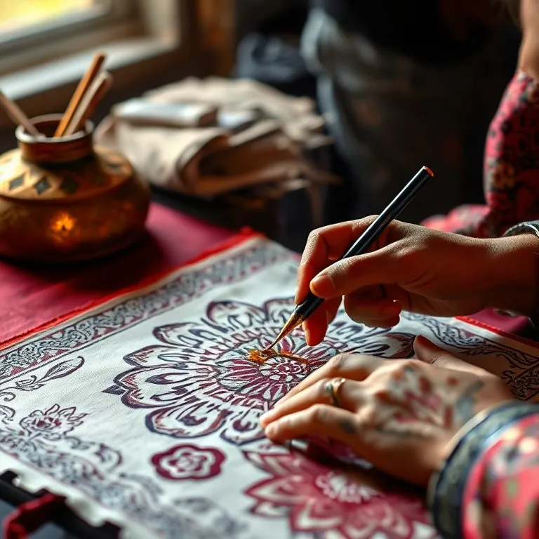 Pengrajin melukis batik tulis dengan canting