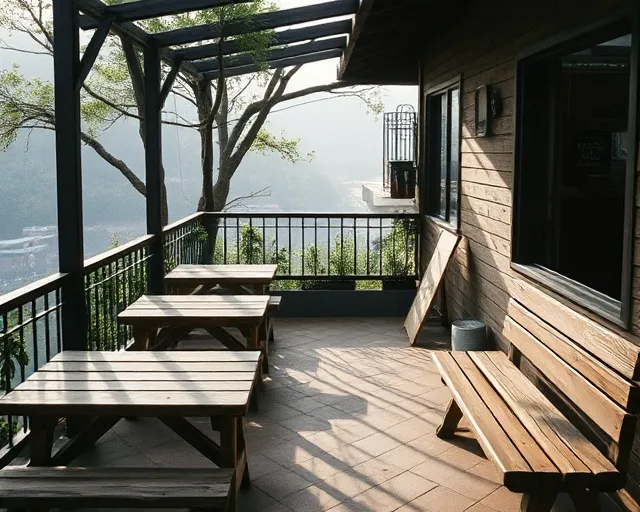 Meja kayu di teras