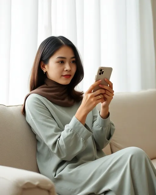 Perempuan muda memegang ponsel