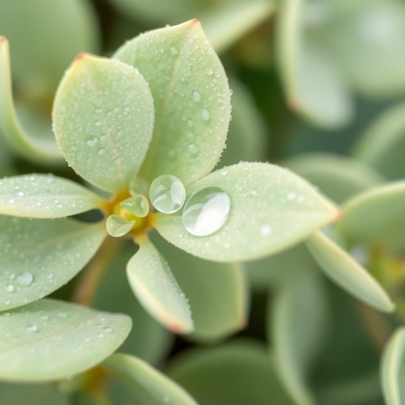 Macro of dewy green eucalyptus leaves with water droplets