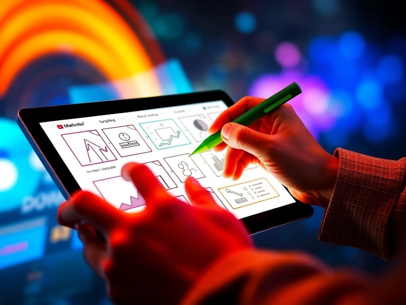 Hands sketching a marketing campaign storyboard on a tablet